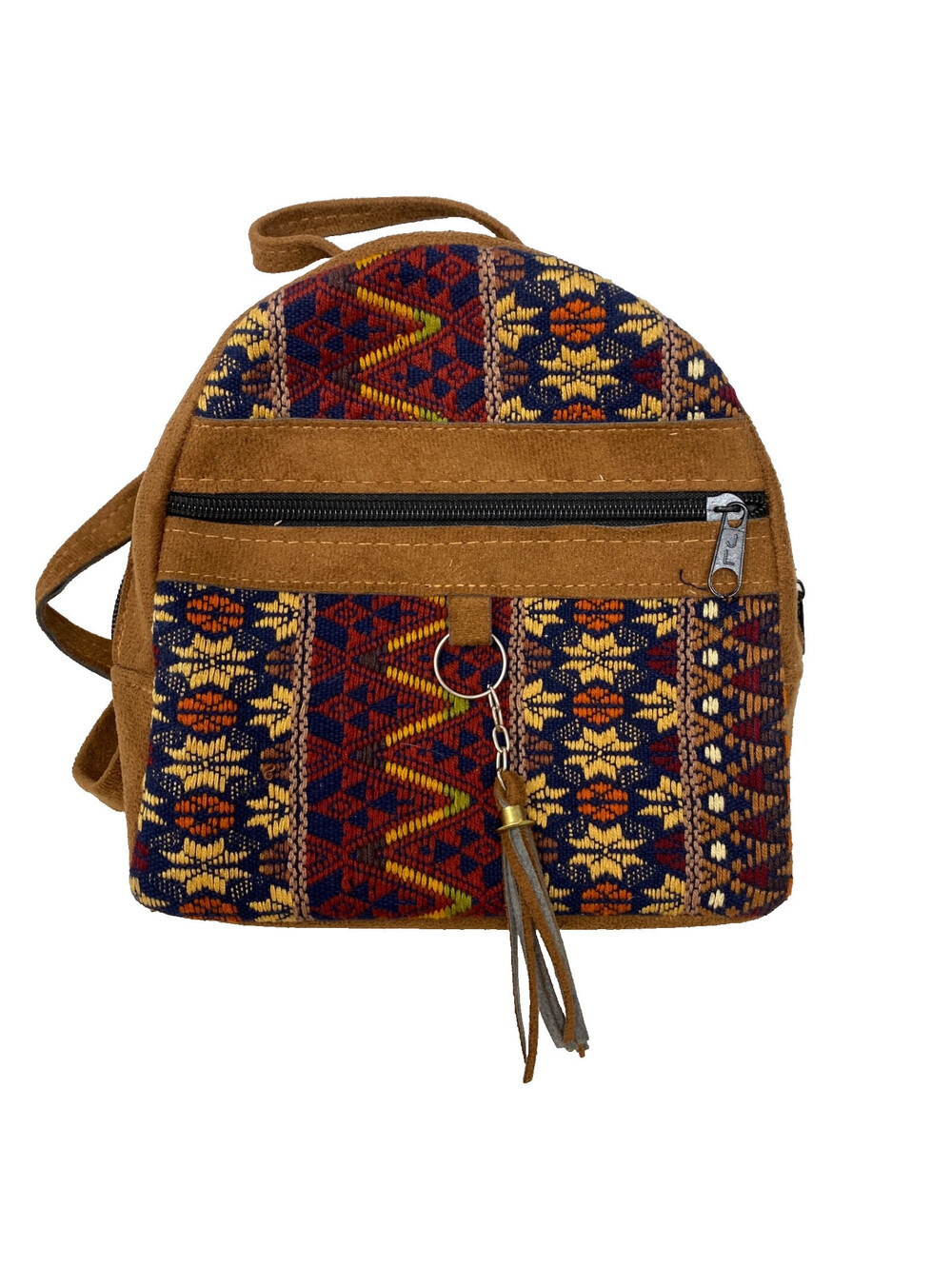 Guatemalan Style Woven Small Backpack Purse Faux Suede Boho Ethnic - Picture 1 of 5